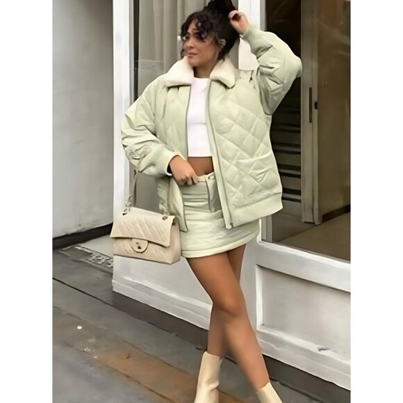 Lovers and Friends x Rachel Evie Quilted Jacket in Sage Green Fur Collar SZ XS - Picture 9 of 9